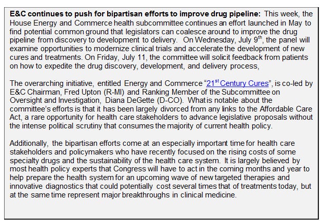 E&C Continues to Push for Bipartisan Efforts to Improve Drug Pipeline